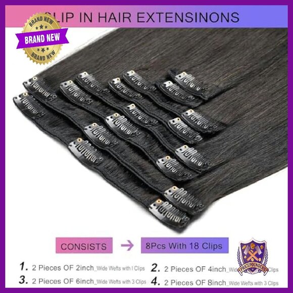 20 Inch Real Human Hair Clip In Extensions 8pc Set Straight Remy main image 4